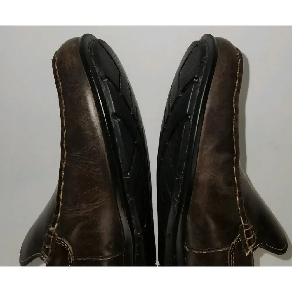 Ecco Leather Driving Slip On Classic Moc Loafer Mens 9 Brown Dress Shoe